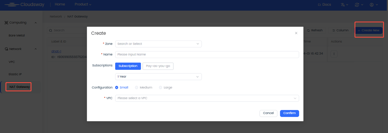 DNAT Creation Entry and Creation Interface