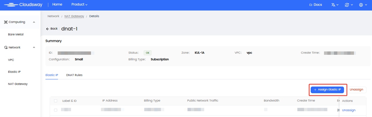 Entry for Binding EIP